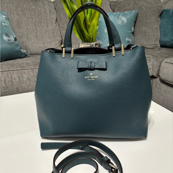 EUC - Kate Spade Teal Blue Bag with detachable Crossbody Strap - Picture 5 of 15